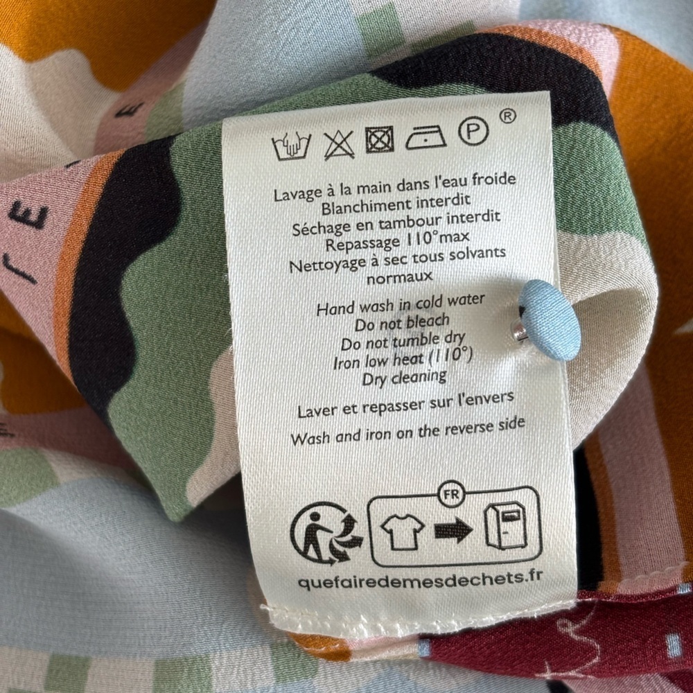 SÉZANE X PANGEA MAX SHIRT 100% Silk Button Down Long Sleeve Patchwork Multicolor - Picture 10 of 13